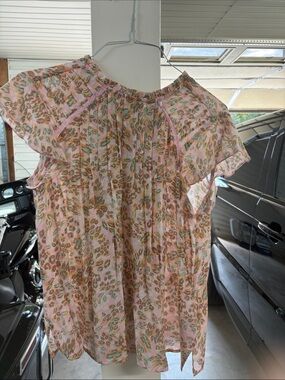 Nannette Pink Floral Ruffle-Sleeve Blouse